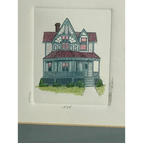 2 Lot Art Frame Artist Martha Hinson Signed and Numbered Matted Victorian House - Picture 10 of 12
